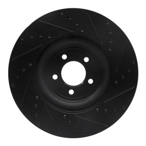 Jaguar F-Type Brake Rotor (1) - Front Left - R1 Concepts - Drilled & Slotted - Black - `06-`21